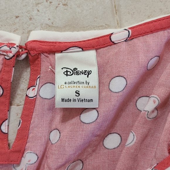 Disney Lauren Conrad Minnie Polka Dot Collared Blouse 3/4 Sleeve Small Pink Top - Picture 6 of 9